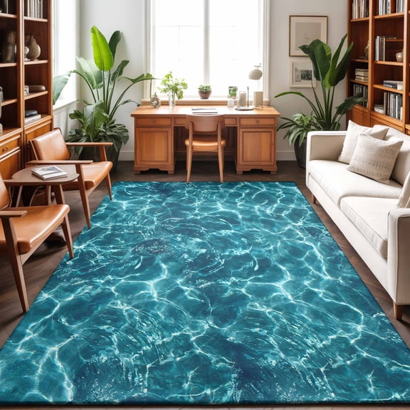 Large Area Rugs 6'x9', Teal Green Ocean Waves Carpet Runner Indoor Outdoor Rugs Home Decor Aesthetic, Summer Sea Pool Non Slip Mats Washable Accent Rug for Living Room Bedroom