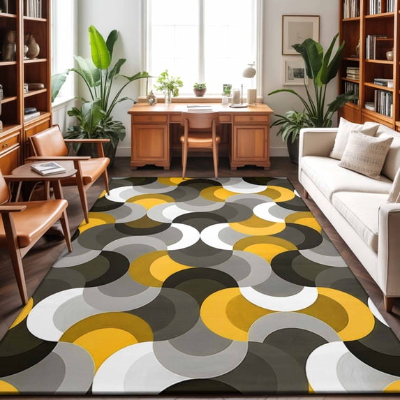 Large Area Rugs 6'x9', Yellow Grey Abstract Carpet Runner Indoor Outdoor Rugs Home Decor Aesthetic, Modern Geometric Ombre Artwork Non Slip Mats Washable Accent Rug for Living Room Bedroom