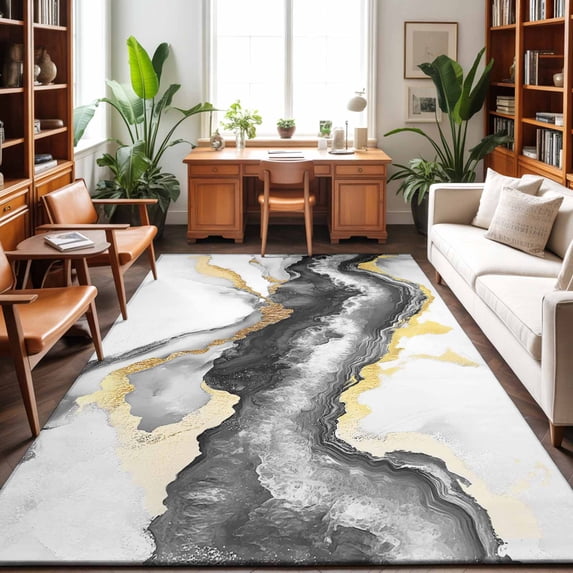 Large Area Rugs 8'x10', Black Marble Carpet Runner Indoor Outdoor Rugs Home Decor Aesthetic, Modern Gradient Abstract Waves Texture Non Slip Mats Washable Accent Rug for Living Room Bedroom