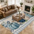 thumbnail image 1 of Large Area Rugs 8'x10', Blue White Pumpkin Fall Carpet Runner Indoor Outdoor Rugs Home Decor Aesthetic, Thanksgiving Eucalyptus Blue Plaid Non Slip Mats Washable Accent Rug for Living Room Bedroom, 1 of 8