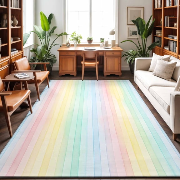 Large Area Rugs 8'x10', Colorful Striped Carpet Runner Indoor Outdoor Rugs Home Decor Aesthetic, Farmhouse Vertical Striped Watercolor Non Slip Mats Washable Accent Rug for Living Room Bedroom