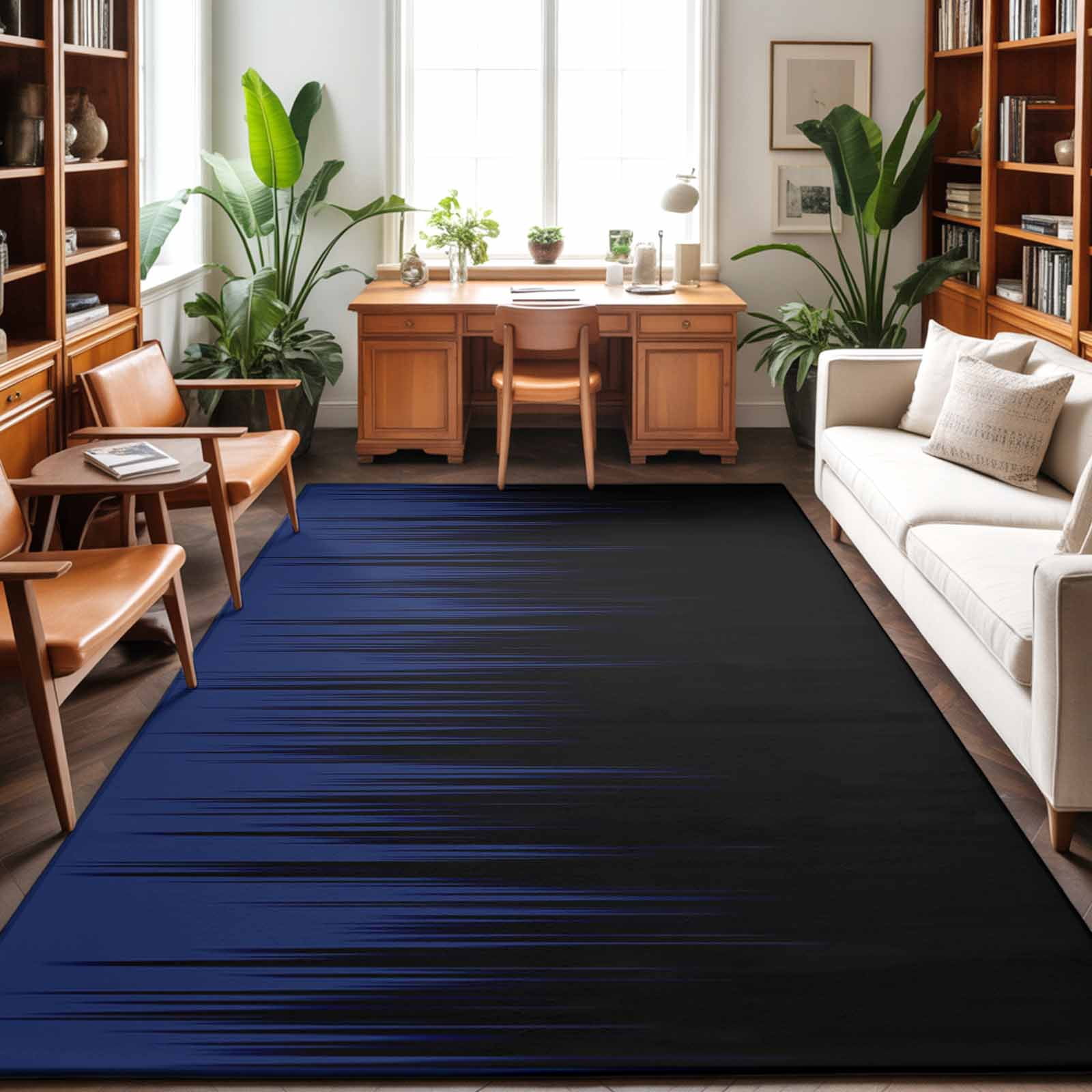 Large Area Rugs 8'x10', Navy Blue Black Ombre Carpet Runner Indoor Outdoor Rugs Home Decor Aesthetic, Modern Abstract Striped Gradient Non Slip Mats Washable Accent Rug for Living Room Bedroom