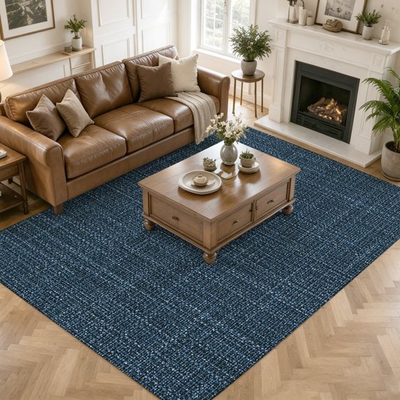 Large Area Rugs 8'x10', Navy Blue Carpet Runner Indoor Outdoor Rugs Home Decor Aesthetic, Rustic Farmhouse Solid Color Non Slip Mats Washable Accent Rug for Living Room Bedroom