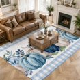thumbnail image 1 of Large Area Rugs 8'x10', Pumpkin Fall Carpet Runner Indoor Outdoor Rugs Home Decor Aesthetic, Thanksgiving Eucalyptus Blue Plaid Non Slip Mats Washable Accent Rug for Living Room Bedroom, 1 of 4