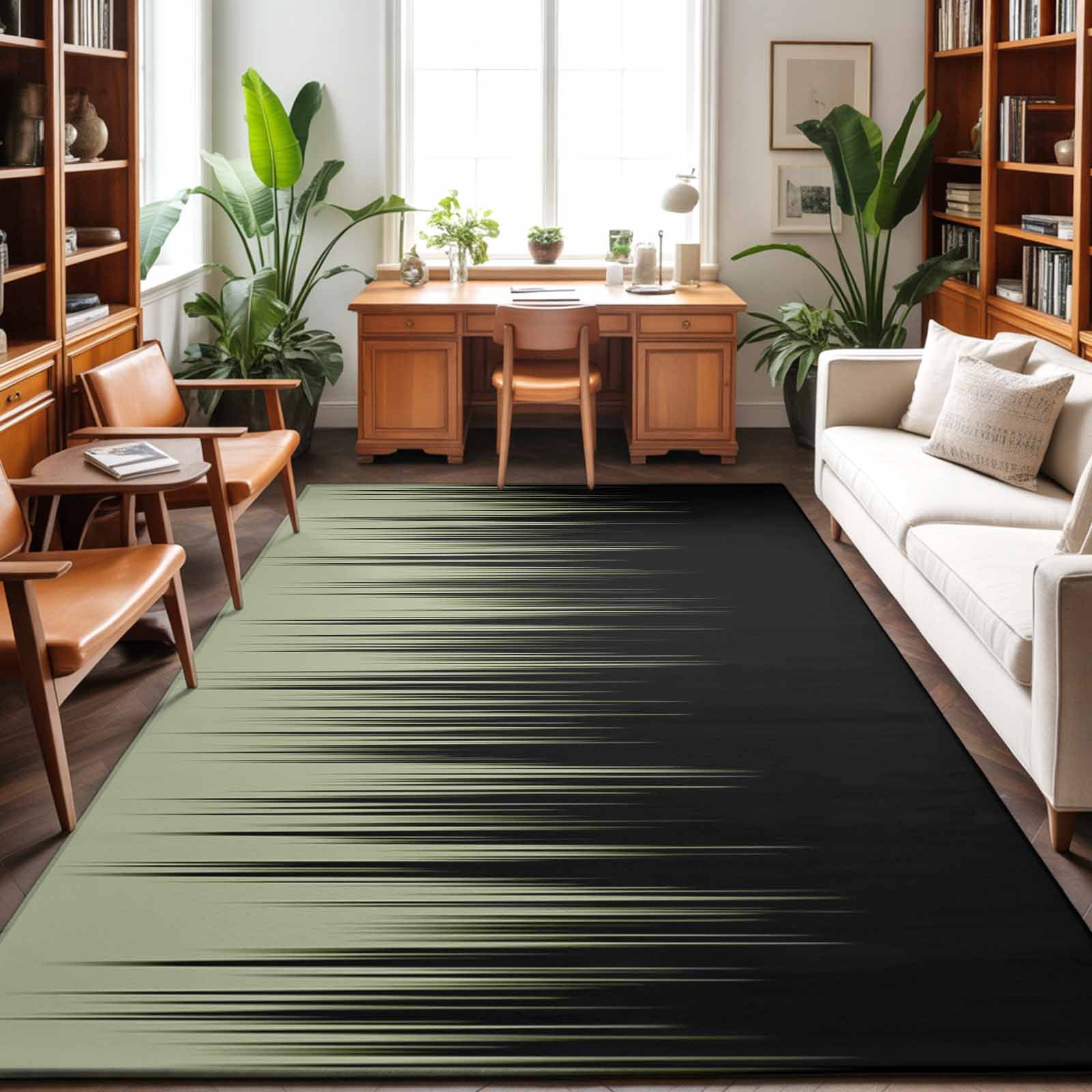 Large Area Rugs 8'x10', Sage Green Black Ombre Carpet Runner Indoor Outdoor Rugs Home Decor Aesthetic, Modern Abstract Striped Gradient Non Slip Mats Washable Accent Rug for Living Room Bedroom