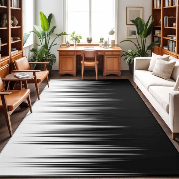 Large Area Rugs 9'x12', Black White Carpet Runner Indoor Outdoor Rugs Home Decor Aesthetic, Modern Geometric Abstract Gradient Striped Non Slip Mats Washable Accent Rug for Living Room Bedroom