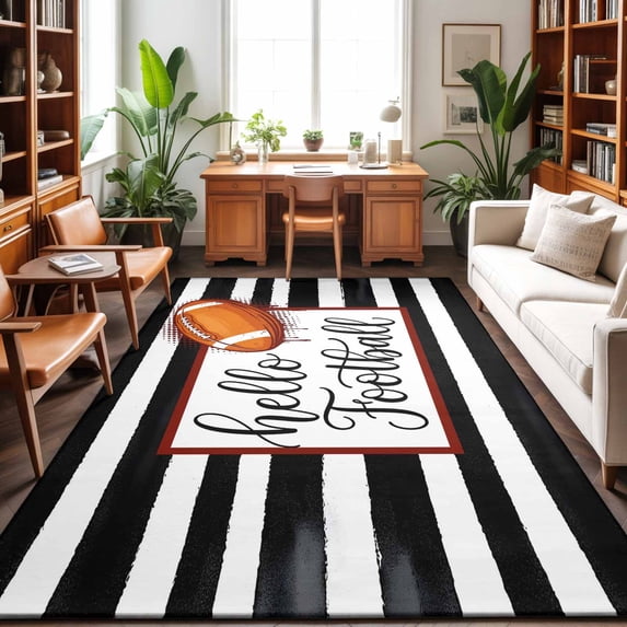 Large Area Rugs 9'x12', Black White Striped Carpet Runner Indoor Outdoor Rugs Home Decor Aesthetic, Football Stripes Farmhouse Art Non Slip Mats Washable Accent Rug for Living Room Bedroom