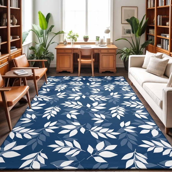 Large Area Rugs 9'x12', Blue Leaves Carpet Runner Indoor Outdoor Rugs Home Decor Aesthetic, Farmhouse Pastoral Spring Leaf Branch Non Slip Mats Washable Accent Rug for Living Room Bedroom
