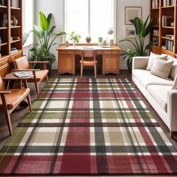 Large Area Rugs 9'x12', Buffalo Check Carpet Runner Indoor Outdoor Rugs Home Decor Aesthetic, Red Green Farmhouse Plaid Vintage Autumn Non Slip Mats Washable Accent Rug for Living Room Bedroom