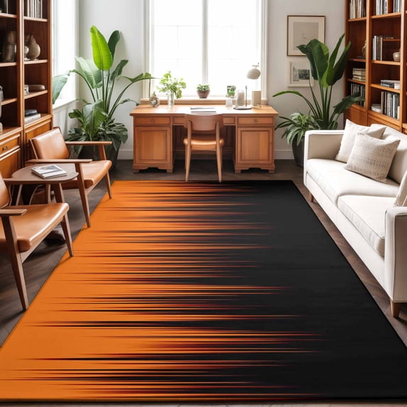 Large Area Rugs 9'x12', Burnt Orange Black Ombre Carpet Runner Indoor Outdoor Rugs Home Decor Aesthetic, Modern Abstract Striped Gradient Non Slip Mats Washable Accent Rug for Living Room Bedroom
