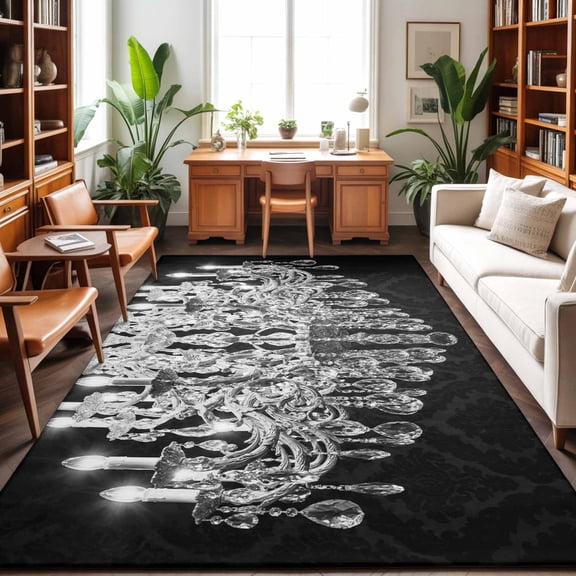 Large Area Rugs 9'x12', Crystal Chandelier Carpet Runner Indoor Outdoor Rugs Home Decor Aesthetic, Candle Abstract Luxury Modern Non Slip Mats Washable Accent Rug for Living Room Bedroom