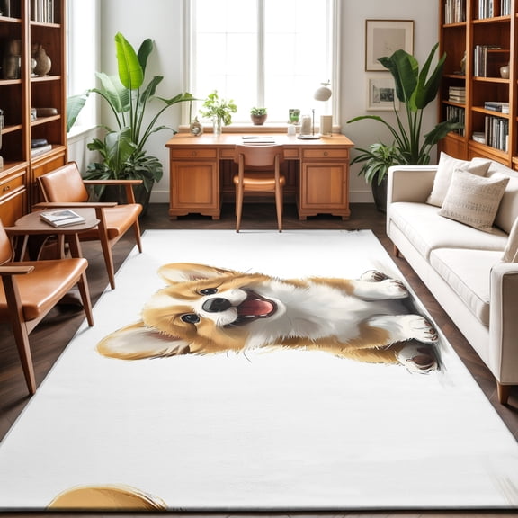 Large Area Rugs 9'x12', Cute Sitting Dog Carpet Runner Indoor Outdoor Rugs Home Decor Aesthetic, Modern Puppy Watercolor Cartoon Non Slip Mats Washable Accent Rug for Living Room Bedroom