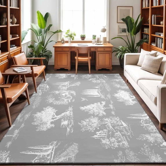 Large Area Rugs 9'x12', Farmhouse Country Carpet Runner Indoor Outdoor Rugs Home Decor Aesthetic, Grey Vintage Trees Rustic French Garden Non Slip Mats Washable Accent Rug for Living Room Bedroom