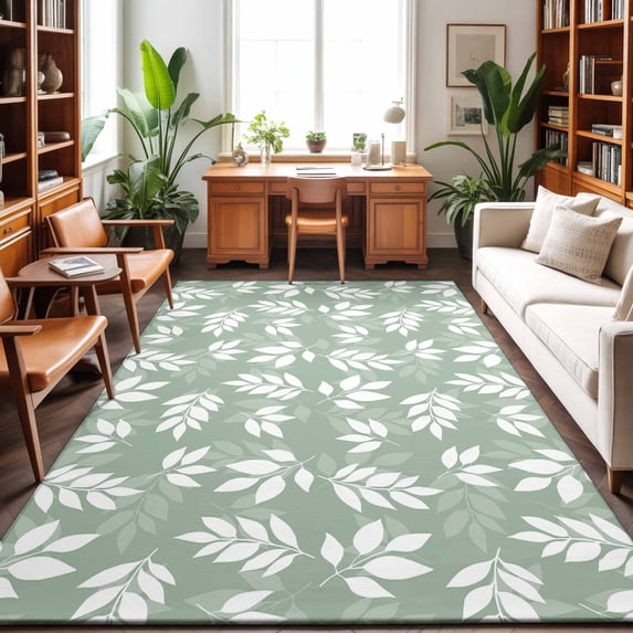 Large Area Rugs 9'x12', Green Leaves Carpet Runner Indoor Outdoor Rugs Home Decor Aesthetic, Pastoral Natural Leaf Plants Farmhouse Non Slip Mats Washable Accent Rug for Living Room Bedroom