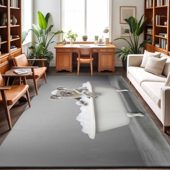 Large Area Rugs 9'x12', Koala Bathing Carpet Runner Indoor Outdoor Rugs Home Decor Aesthetic, Modern Abstract Bathtub Cute Animal Shower Non Slip Mats Washable Accent Rug for Living Room Bedroom