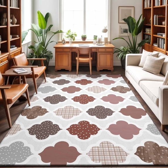 Large Area Rugs 9'x12', Moroccan Geometric Carpet Runner Indoor Outdoor Rugs Home Decor Aesthetic, Vintage Boho Rhombic Pattern Red Gray Non Slip Mats Washable Accent Rug for Living Room Bedroom