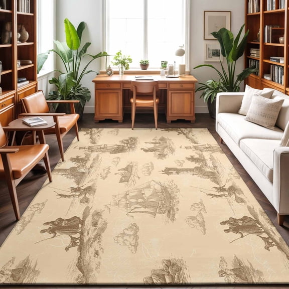 Large Area Rugs 9'x12', Nautical Ship Carpet Runner Indoor Outdoor Rugs Home Decor Aesthetic, Farmhouse Retro Ocean Coastal Lighthouse Map Non Slip Mats Washable Accent Rug for Living Room Bedroom