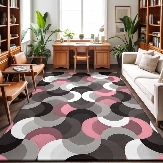 Large Area Rugs 9'x12', Pink Grey Abstract Carpet Runner Indoor Outdoor Rugs Home Decor Aesthetic, Modern Geometric Ombre Artwork Non Slip Mats Washable Accent Rug for Living Room Bedroom