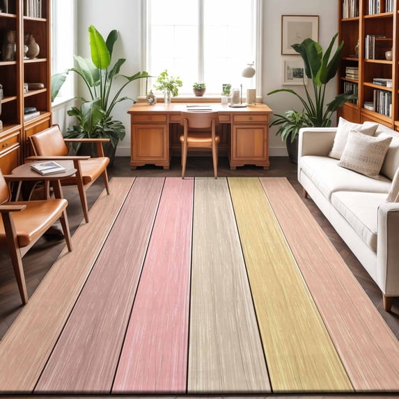 Large Area Rugs 9'x12', Pink Wooden Grain Carpet Runner Indoor Outdoor Rugs Home Decor Aesthetic, Vintage Chic Geometric Ombre Brown Non Slip Mats Washable Accent Rug for Living Room Bedroom