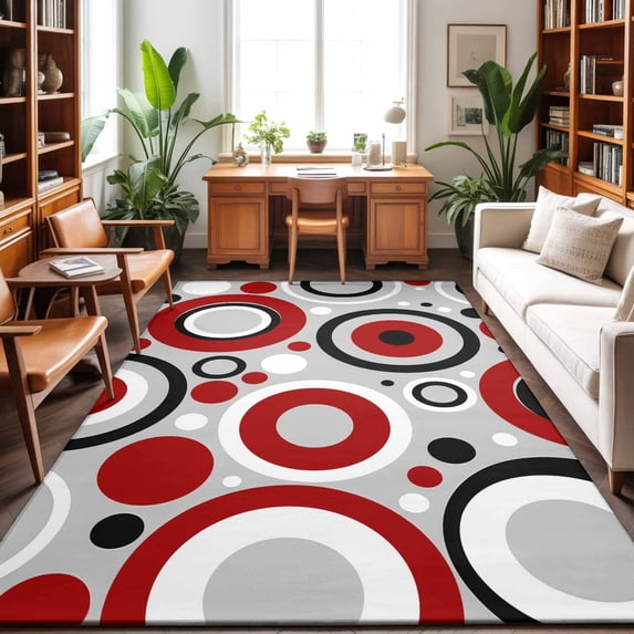 Large Area Rugs 9'x12', Red Grey Abstract Carpet Runner Indoor Outdoor Rugs Home Decor Aesthetic, Modern Geometric Polka Dot Non Slip Mats Washable Accent Rug for Living Room Bedroom