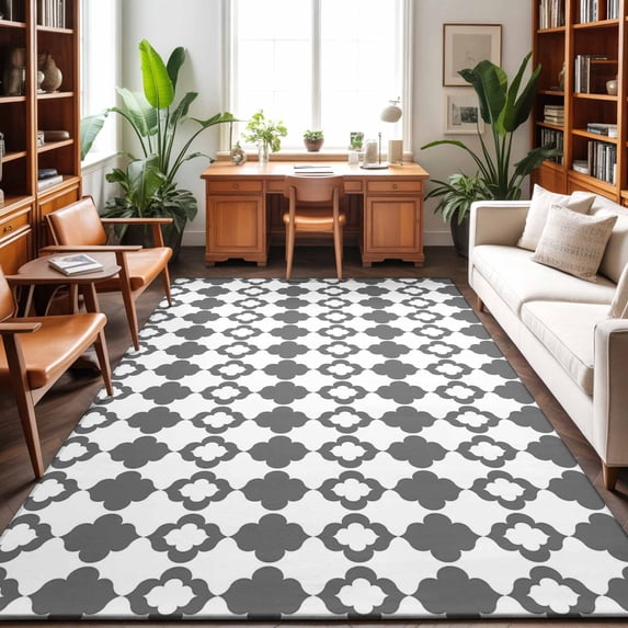 Large Area Rugs 9'x12', Vintage Bohemia Carpet Runner Indoor Outdoor Rugs Home Decor Aesthetic, Abstract Geometric Art Simple Boho Dark Gray Non Slip Mats Washable Accent Rug for Living Room Bedroom