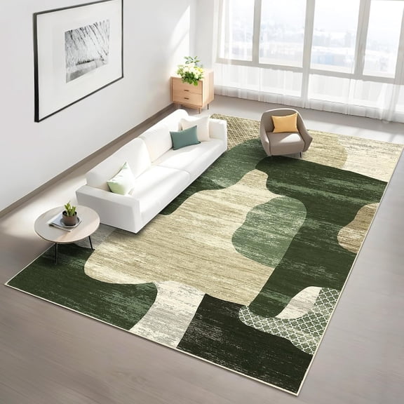 Large Area Rugs 9x12 Machine Washable Contemporary Dining Room Rugs, Non-Shedding Modern Accent Carpet, Easy Cleaning Thin Floor Mats for Living Room, Office, Kitchen, Green
