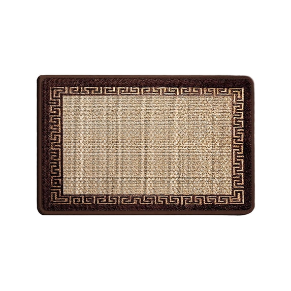 Large Area Rugs for Bedroom Living Room, Coffee Brown Greek Key Non Slip Carpet Bedside Rug, Thick Polypropylene Standing Mat for Home Machine Washable for Office, 40x60 cm