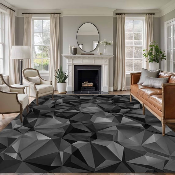 Large Area Rugs for Living Room Bedroom, Black Geometric 8'x10' Rug Washable Carpet Runner Indoor Outdoor, Contemporary Minimalism Abstract Pattern Non Slip Floor Mats Rug for Kitchen, Patio