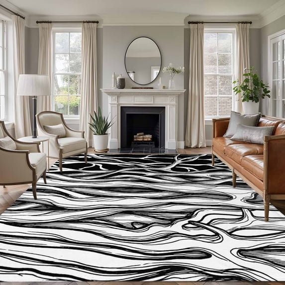 Large Area Rugs for Living Room Bedroom, Black White Striped 5'x8' Rug Washable Carpet Runner Indoor Outdoor, Farmhouse Stripes Modern Abstract Art Non Slip Floor Mats Rug for Kitchen, Bathroom