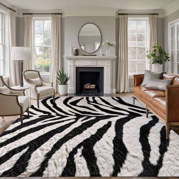 Large Area Rugs for Living Room Bedroom, Black White 8'x10' Rug Washable Carpet Runner Indoor Outdoor, Vintage Abstract Art Non Slip Floor Mats Rug for Kitchen, Patio