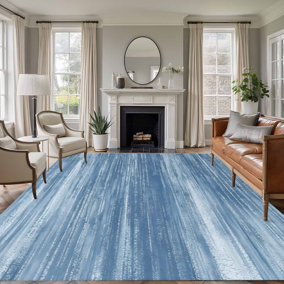 Large Area Rugs for Living Room Bedroom, Blue 6'x9' Rug Washable Carpet Runner Indoor Outdoor, Vintage Modern Abstract Art Ombre Non Slip Floor Mats Rug for Kitchen, Playroom