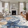 thumbnail image 1 of Large Area Rugs for Living Room Bedroom, Blue Starfish Coastal 5'x8' Rug Washable Carpet Runner Indoor Outdoor, Eucalyptus Summer Nautical Shell Rustic Non Slip Floor Mats Rug for Kitchen, Bathroom, 1 of 8