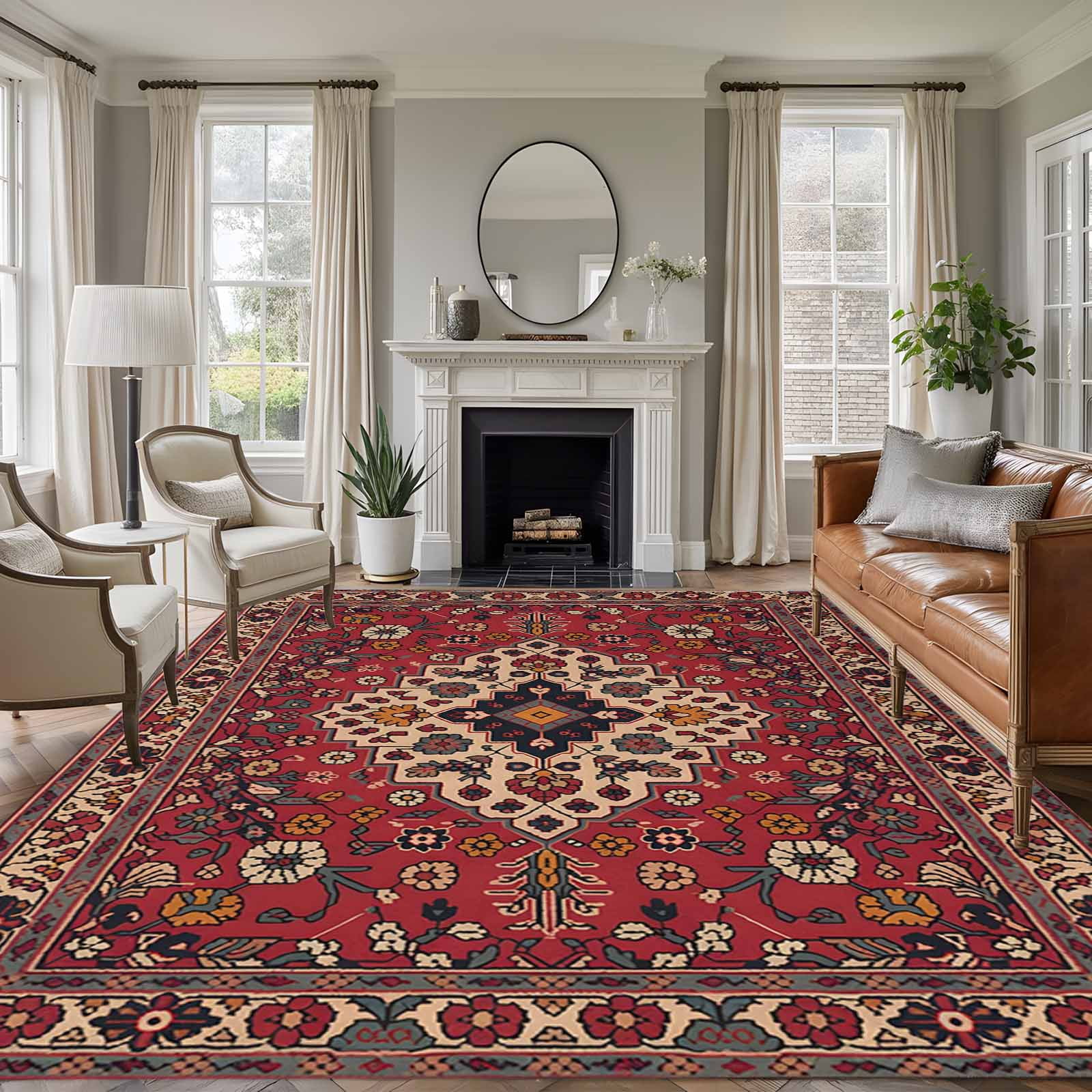 Large Area Rugs for Living Room Bedroom, Boho Southwest 6'x9' Rug Washable Carpet Runner Indoor Outdoor, Vintage Farmhouse Ethnic Aztec Tribe Art Non Slip Floor Mats Rug for Kitchen, Playroom