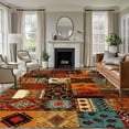 thumbnail image 1 of Large Area Rugs for Living Room Bedroom, Boho Vintage 6'x9' Rug Washable Carpet Runner Indoor Outdoor, Brown Ethnic Middle Century Geometric Non Slip Floor Mats Rug for Kitchen, Playroom, 1 of 8