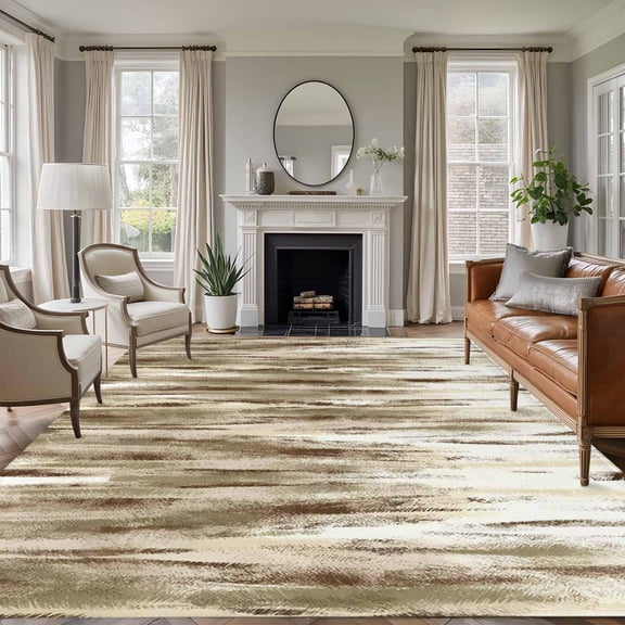 Large Area Rugs for Living Room Bedroom, Brown Beige Vintage 8'x10' Rug Washable Carpet Runner Indoor Outdoor, Retro Abstract Art Non Slip Floor Mats Rug for Kitchen, Patio