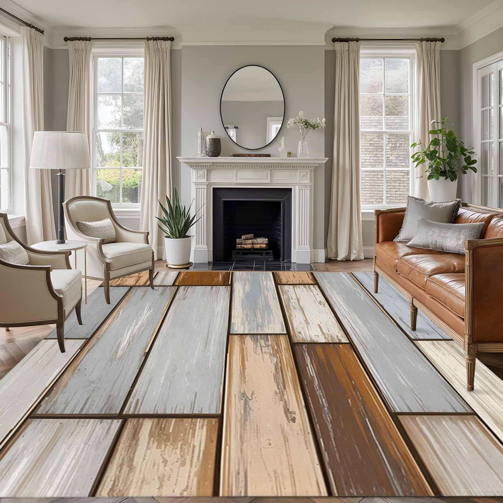 Large Area Rugs for Living Room Bedroom, Brown Grey Vintage 6'x9' Rug Washable Carpet Runner Indoor Outdoor, Retro Farmhouse Elegant Pastoral Non Slip Floor Mats Rug for Kitchen, Playroom