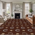 thumbnail image 1 of Large Area Rugs for Living Room Bedroom, Brown Horseshoe 6'x9' Rug Washable Carpet Runner Indoor Outdoor, Western Country Star Vintage Non Slip Floor Mats Rug for Kitchen, Playroom, 1 of 8