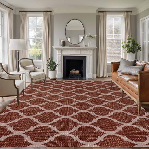 Large Area Rugs for Living Room Bedroom, Brown Moroccan 5'x8' Rug Washable Carpet Runner Indoor Outdoor, Morocco Abstract Quatrefoil Geometric Non Slip Floor Mats Rug for Kitchen, Bathroom