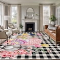 thumbnail image 1 of Large Area Rugs for Living Room Bedroom, Bunny Easter 8'x10' Rug Washable Carpet Runner Indoor Outdoor, Eggs Plaid Spring Floral Black White Farmhouse Non Slip Floor Mats Rug for Kitchen, Patio, 1 of 8