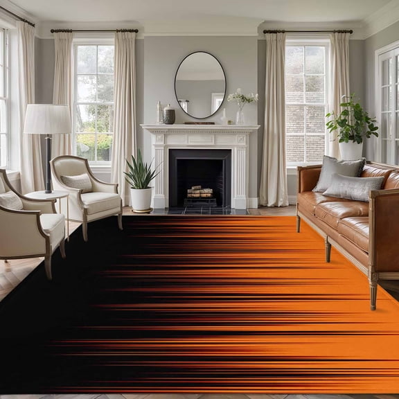 Large Area Rugs for Living Room Bedroom, Burnt Orange Black Ombre 5'x8' Rug Washable Carpet Runner Indoor Outdoor, Modern Abstract Striped Gradient Non Slip Floor Mats Rug for Kitchen, Bathroom