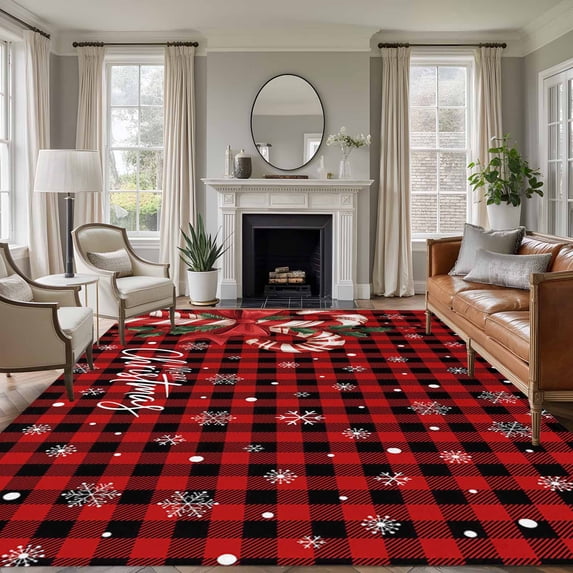 Large Area Rugs for Living Room Bedroom, Christmas Candy 8'x10' Rug Washable Carpet Runner Indoor Outdoor, Xmas Berry Snowflake Red Non Slip Floor Mats Rug for Kitchen, Patio