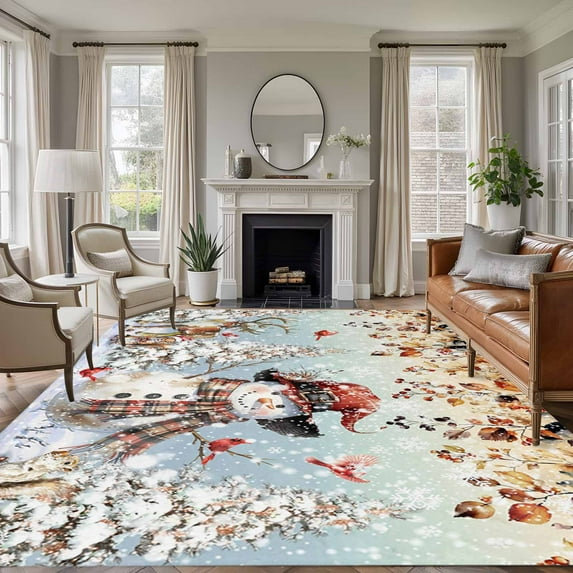 Large Area Rugs for Living Room Bedroom, Christmas Snowman 8'x10' Rug Washable Carpet Runner Indoor Outdoor, Xmas Tree Snowflake Eucalyptus Non Slip Floor Mats Rug for Kitchen, Patio