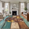 thumbnail image 1 of Large Area Rugs for Living Room Bedroom, Country Star Vintage 8'x10' Rug Washable Carpet Runner Indoor Outdoor, Sunflower Farmhouse Teal Brown Western Berry Non Slip Floor Mats Rug for Kitchen, Patio, 1 of 8