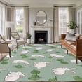 thumbnail image 1 of Large Area Rugs for Living Room Bedroom, Cute Rabbits 6'x9' Rug Washable Carpet Runner Indoor Outdoor, Green Farmhouse Leaves Plants Cartoon Bunny Non Slip Floor Mats Rug for Kitchen, Playroom, 1 of 8