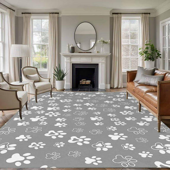 Large Area Rugs for Living Room Bedroom, Dog Claws 5'x8' Rug Washable Carpet Runner Indoor Outdoor, Grey Vintage Cartoon Funny Animals Print Non Slip Floor Mats Rug for Kitchen, Bathroom