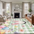 thumbnail image 1 of Large Area Rugs for Living Room Bedroom, Easter 6'x9' Rug Washable Carpet Runner Indoor Outdoor, Spring Rabbit Feet Wildflowers Eggs Green Lattice Non Slip Floor Mats Rug for Kitchen, Playroom, 1 of 8