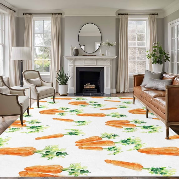 Large Area Rugs for Living Room Bedroom, Easter Carrot 6'x9' Rug Washable Carpet Runner Indoor Outdoor, Spring Watercolor Modern Art Non Slip Floor Mats Rug for Kitchen, Playroom