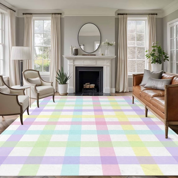 Large Area Rugs for Living Room Bedroom, Green Beige Plaid 8'x10' Rug Washable Carpet Runner Indoor Outdoor, Buffalo Farmhouse Art Checkered Non Slip Floor Mats Rug for Kitchen, Patio