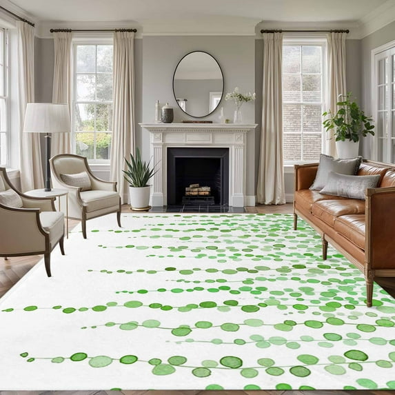 Large Area Rugs for Living Room Bedroom, Green Polka Dots 5'x8' Rug Washable Carpet Runner Indoor Outdoor, Vintage Abstract Art Watercolor Non Slip Floor Mats Rug for Kitchen, Bathroom