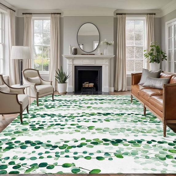 Large Area Rugs for Living Room Bedroom, Green Weeping Eucalyptus 8'x10' Rug Washable Carpet Runner Indoor Outdoor, Spring Summer Country Leaves Non Slip Floor Mats Rug for Kitchen, Patio